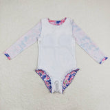 Long sleeves hot pink floral girls summer swimsuit