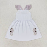 Stripe flutter sleeves Embroidery seahorse baby girls summer dress