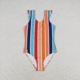 Stripe mommy and me kids girls summer swimsuit