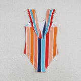 Stripe mommy and me kids girls summer swimsuit