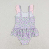 Pink ruffle floral one piece baby girls swimsuit