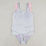 Pink ruffle floral one piece baby girls swimsuit