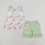 Sleeveless I love DAD floral tunic shorts girls outfits