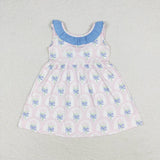 Bow backless floral sleeveless girls summer dress