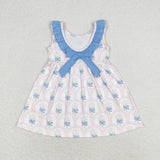 Bow backless floral sleeveless girls summer dress
