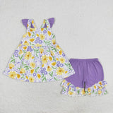 Flutter sleeves lavender yellow floral girls clothing