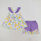 Flutter sleeves lavender yellow floral girls clothing