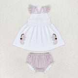 Embroidery White seahorse tunic stripe bummies baby girls clothes