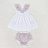 Embroidery White seahorse tunic stripe bummies baby girls clothes