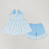 Straps daisy tunic ruffle shorts girls summer clothes