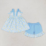 Straps daisy tunic ruffle shorts girls summer clothes