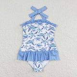 Turtle halter one piece girls summer swimsuit