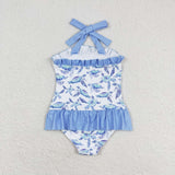Turtle halter one piece girls summer swimsuit