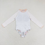 Long sleeves flamingo girls one pc summer swimsuit