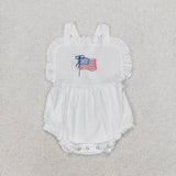 Embroidery White strap flag baby girls 4th of july romper