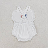Embroidery White strap flag baby girls 4th of july romper