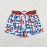 Blue plaid crawfish kids boys summer swim trunks