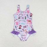 Purple sleeveless guitar smile one piece singer girls swimsuit