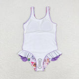 Purple sleeveless guitar smile one piece singer girls swimsuit