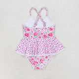 Pink floral girls one pc summer swimsuit