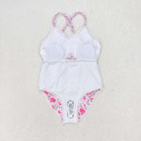 Pink floral girls one pc summer swimsuit