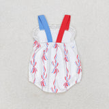 Straps red blue bow baby girls 4th of july romper