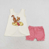 Sleeveless bear top plaid ruffle shorts girls clothes