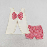 Sleeveless bear top plaid ruffle shorts girls clothes