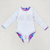 Long sleeves blue one piece girls summer swimsuit