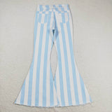 Light blue stripe women denim pants adult jeans