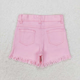 Pink sequin fringe kids girls summer denim shorts
