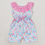 Pink plaid floral kids girls summer jumpsuit