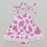 Pink cow straps baby girls summer romper