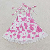 Pink cow straps baby girls summer romper