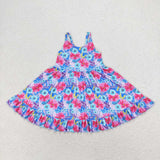 Straps floral ruffle baby girls summer dresses