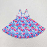 Straps floral ruffle baby girls summer dresses