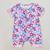 Short sleeves lavender floral baby girls zipper romper