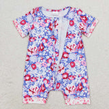 Short sleeves lavender floral baby girls zipper romper