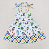 GSD1350 sleeveless sleeves cartoon plaid girls dress