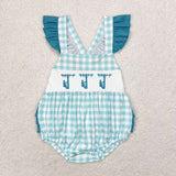Straps plaid lineman ruffle baby girls summer romper