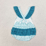 Straps plaid lineman ruffle baby girls summer romper