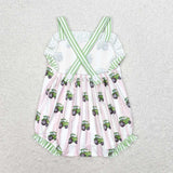 Pink stripe tractor baby girls farm romper