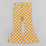 Orange plaid flare jeans girls denim pants