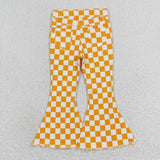 Orange plaid flare jeans girls denim pants