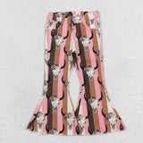 western skull cow girls bell-bottoms denim pants