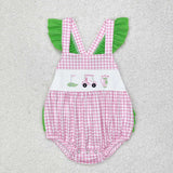 Pink plaid flutter sleeves golf baby girls summer romper