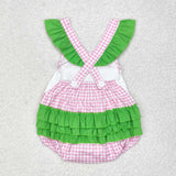 Pink plaid flutter sleeves golf baby girls summer romper