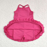 S0727 hot pink sleeveless baby girls summer swimsuit yoga dress