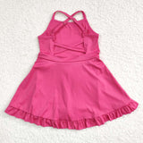 S0727 hot pink sleeveless baby girls summer swimsuit yoga dress