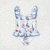 sailboat two pieces girls summer swimwear